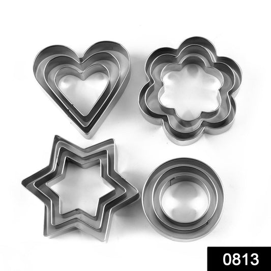 Stainless Steel Cookie Cutter Set β Heart, Round, Star & Flower Shapes (12 Pcs)