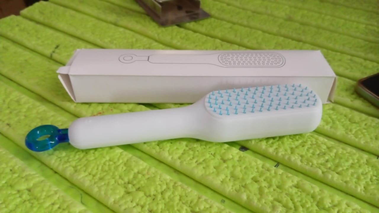 Self-Cleaning Anti-Static Detangling Massage Hairbrush – One-Pull Clean, Scalp Stimulator, Gift Box (1 Pc)