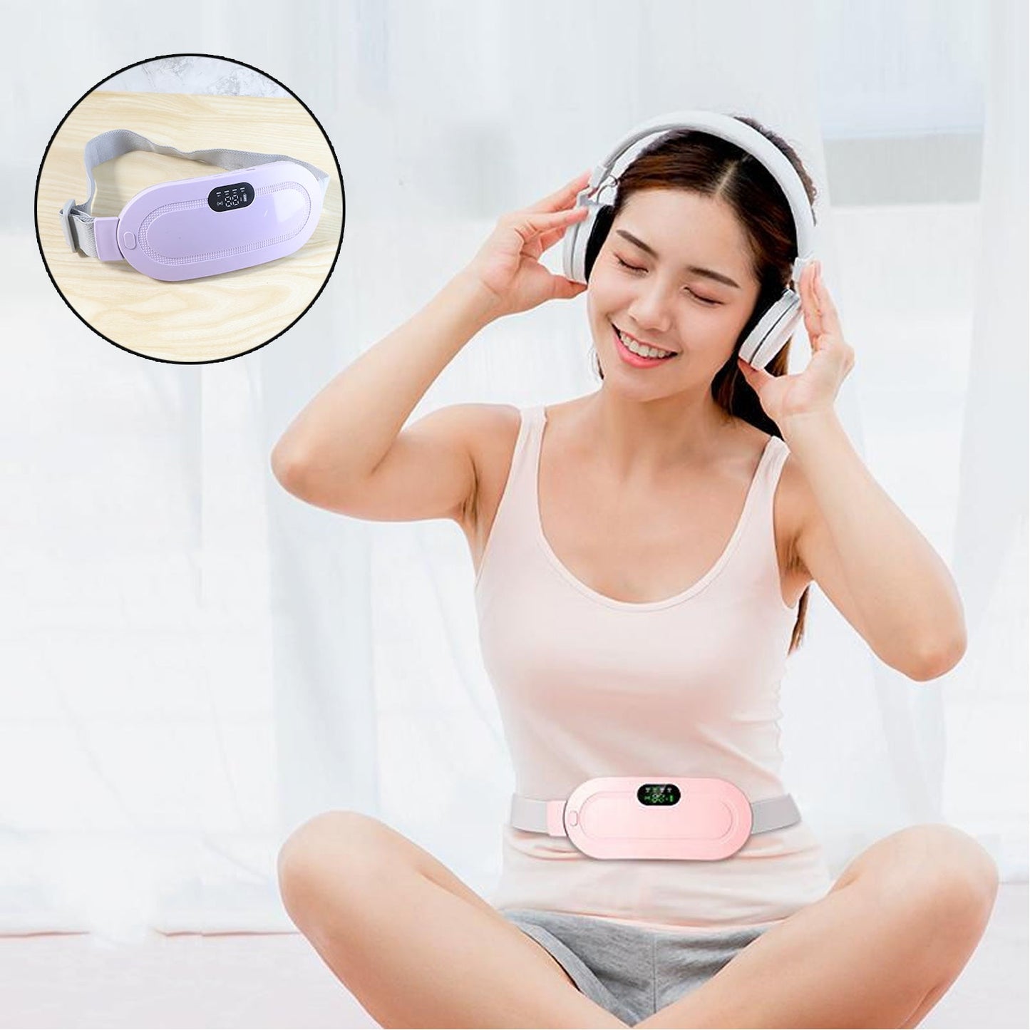 Rechargeable Heating & Vibration Period Pain Relief Belt – Menstrual Cramp Massager for Women (1 Pc)