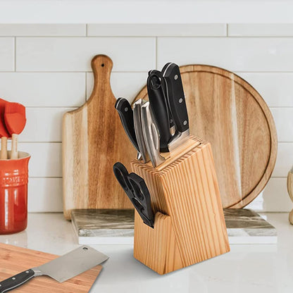 5-Piece Kitchen Knife Set with Wooden Block & Scissors – Professional Chef Knives for Home Kitchen (Black)
