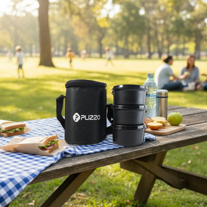 Insulated Stainless Steel Tiffin Lunch Box Set with 3 Containers & Carry Bag – Office, School & Travel (1 Set)
