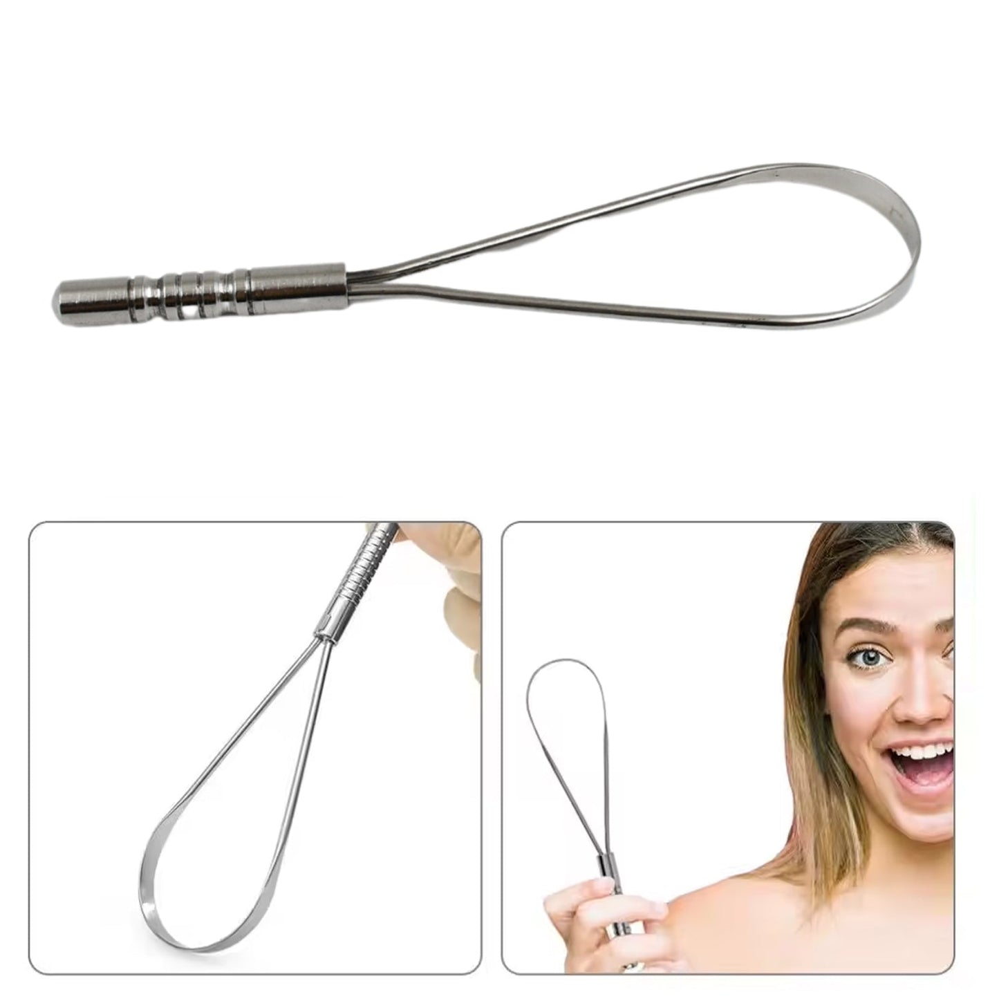 Stainless Steel Tongue Cleaner Scraper – Fresh Breath, Bacteria Removal, Reusable for Men & Women (1 Pc)
