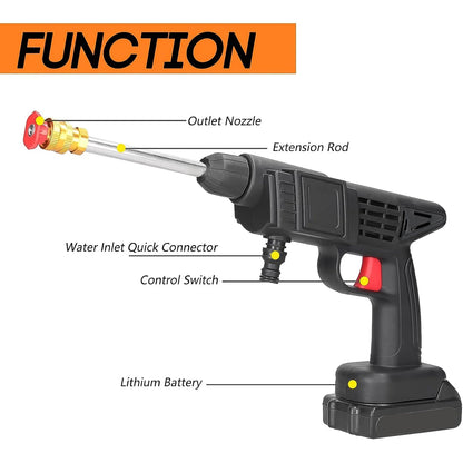 48V Cordless High-Pressure Car Wash Gun – Wireless Rechargeable Water Spray Pressure Washer for Car & Bike