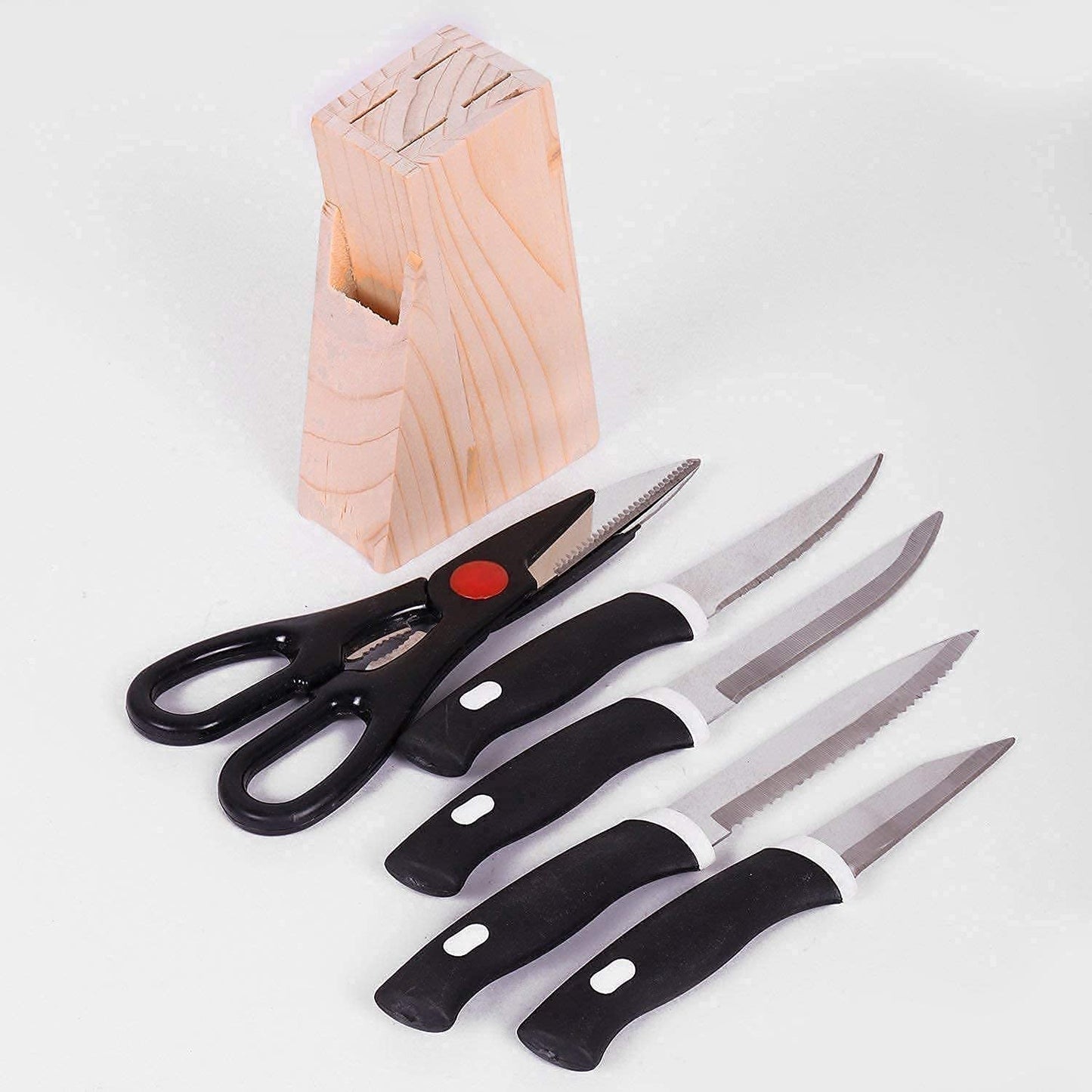 5-Piece Kitchen Knife Set with Wooden Block & Scissors – Professional Chef Knives for Home Kitchen (Black)