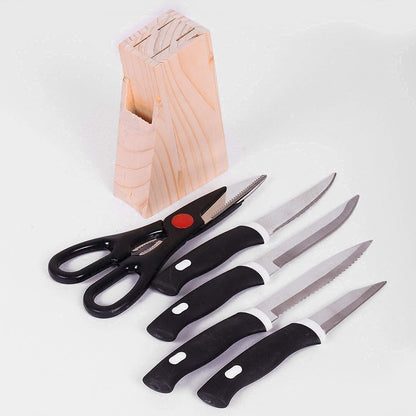 5-Piece Kitchen Knife Set with Wooden Block & Scissors – Professional Chef Knives for Home Kitchen (Black)