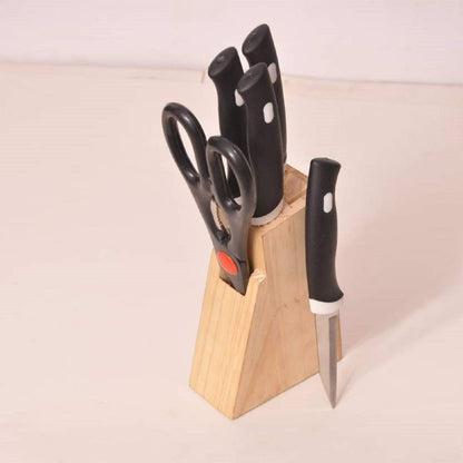5-Piece Kitchen Knife Set with Wooden Block & Scissors – Professional Chef Knives for Home Kitchen (Black)