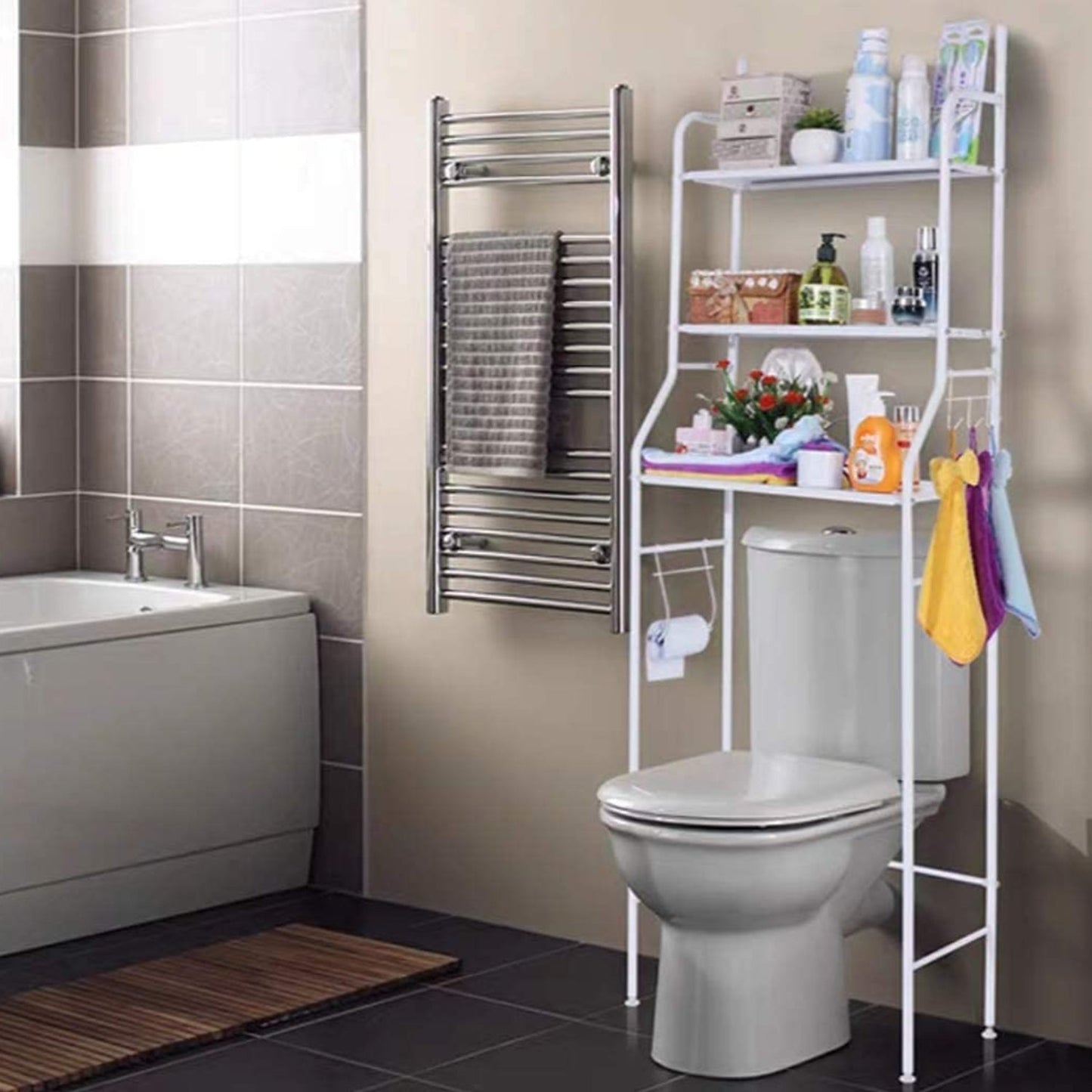 Multi-Layer Metal Bathroom Toilet Storage Rack – Space-Saving Organizer Shelf for Laundry Room & Basin