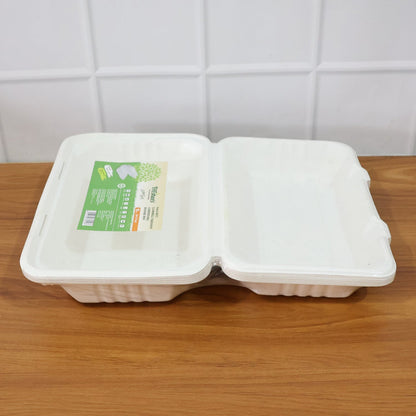 FresheeClamshell Takeaway Compostable Bagasse Food Box 9x6x3 Inch – 10 Pcs Pack