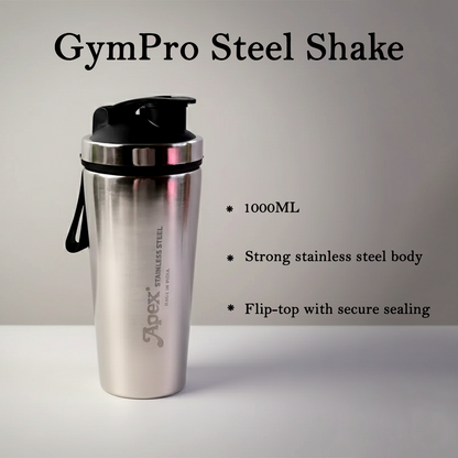 Apex Stainless Steel Gym Shaker Bottle 1000 ML – Leak-Proof Flip Lid, Measurement Markings, Workout Bottle for Gym & Fitness (1 Pc)