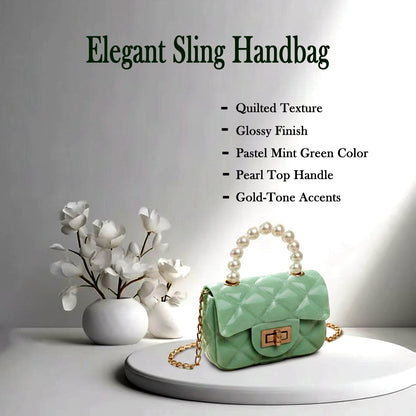 Quilted Mini Fashion Handbag with Pearl Handle & Chain Strap – Stylish Compact Sling Bag for Women (1 Pc)