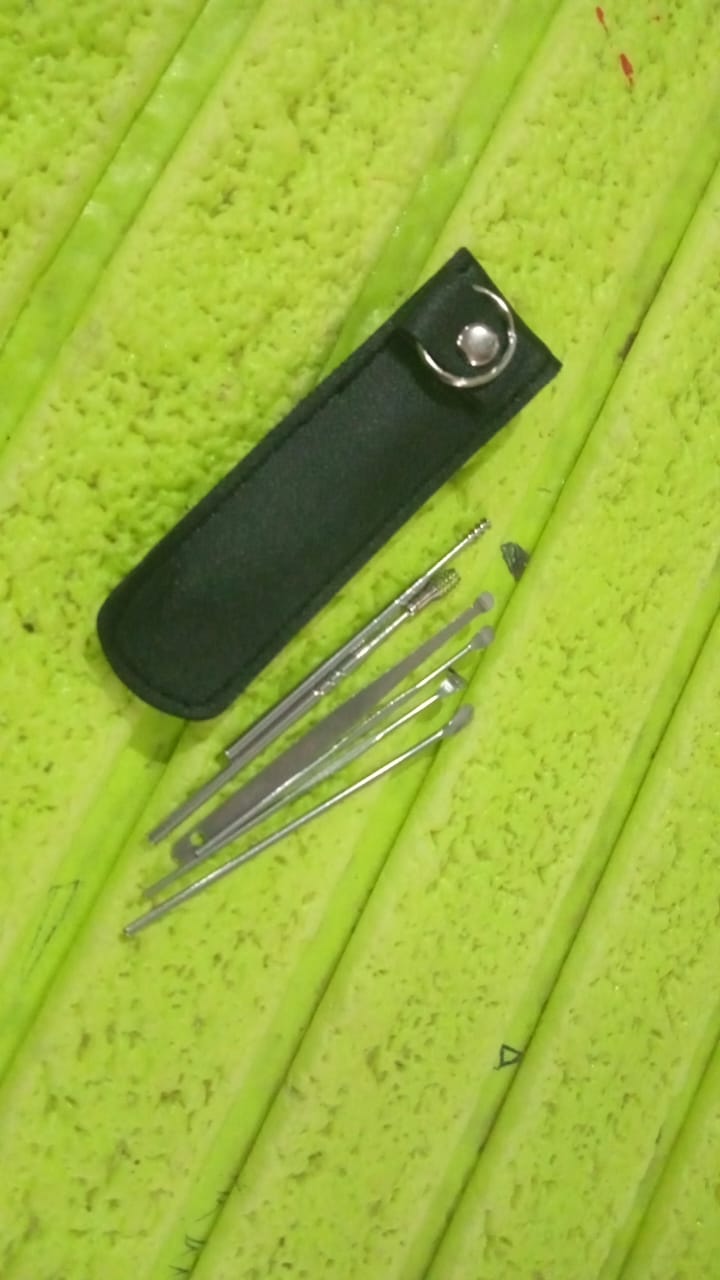 6-in-1 Reusable Ear Wax Cleaning Kit with Leather Pouch – Safe Ear Pick & Curette Tool Set (1 Set)