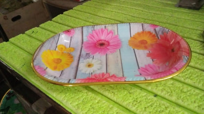 Flower Printed Plastic Serving Tray – Medium Size 31×21 CM, Kitchen & Dining Tray (1 Pc / Mix Color)