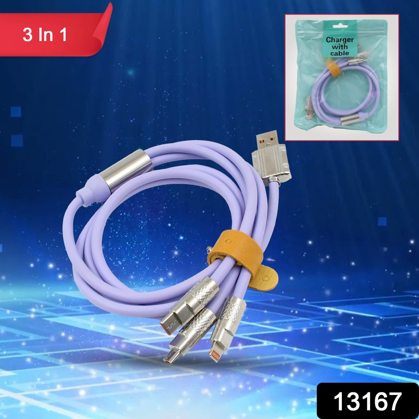 3-in-1 Super Fast Charging Cable – USB-C, Micro USB & iPhone, 120 CM Long (1 Pc)