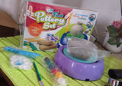 Educational Pottery Wheel Kit for Kids – DIY Clay Pot Making Set with Colors & Stencils, Creative Toy Gift (1 Set)