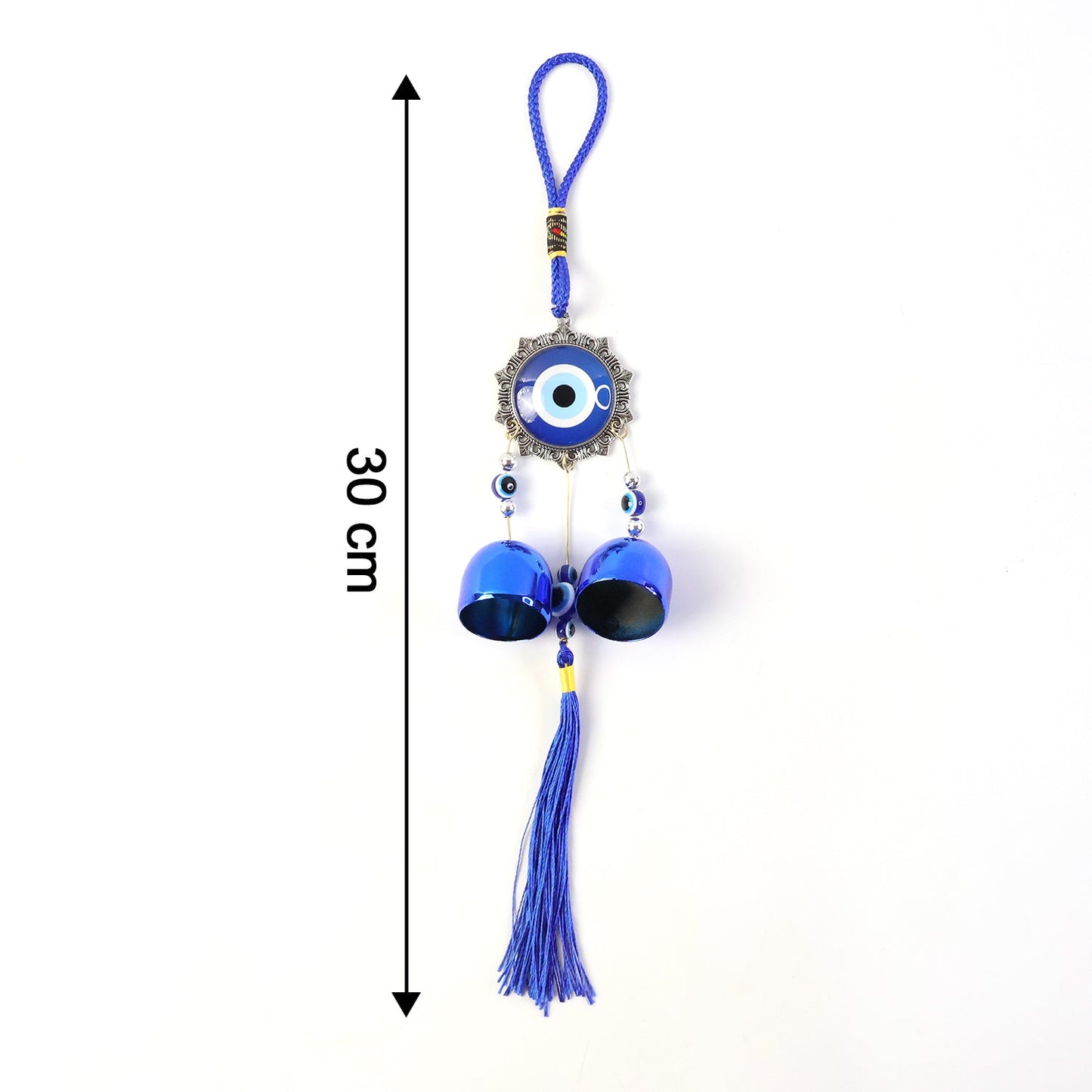 Evil Eye Nazar Hanging Wind Chime with Bells & Tassels – Protective Charm for Home, Door & Balcony Decor (Set of 2)