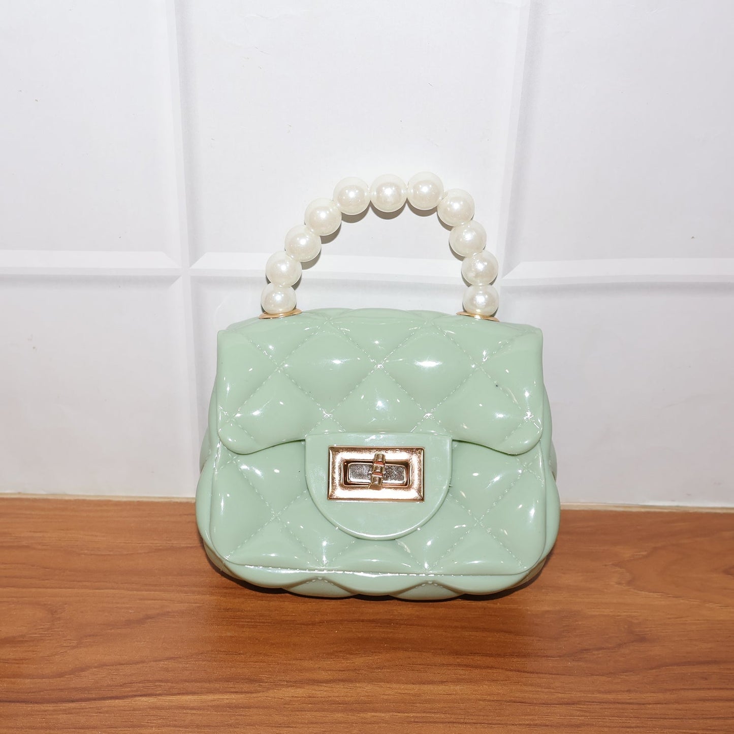 Quilted Mini Fashion Handbag with Pearl Handle & Chain Strap – Stylish Compact Sling Bag for Women (1 Pc)