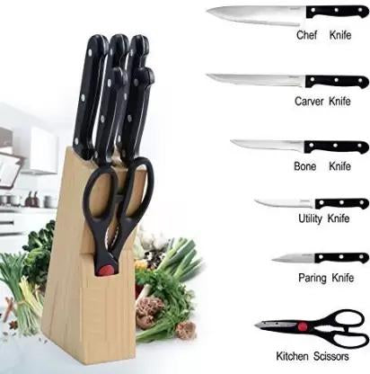 5-Piece Kitchen Knife Set with Wooden Block & Scissors – Professional Chef Knives for Home Kitchen (Black)