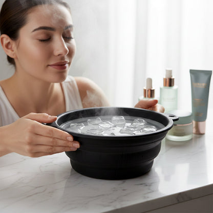 Ice Facial Bowl with Built-In Ice Tray – Foldable Silicone Face Ice Bath Bowl for Skin Soothing & Daily Facial Care (1 Pc)