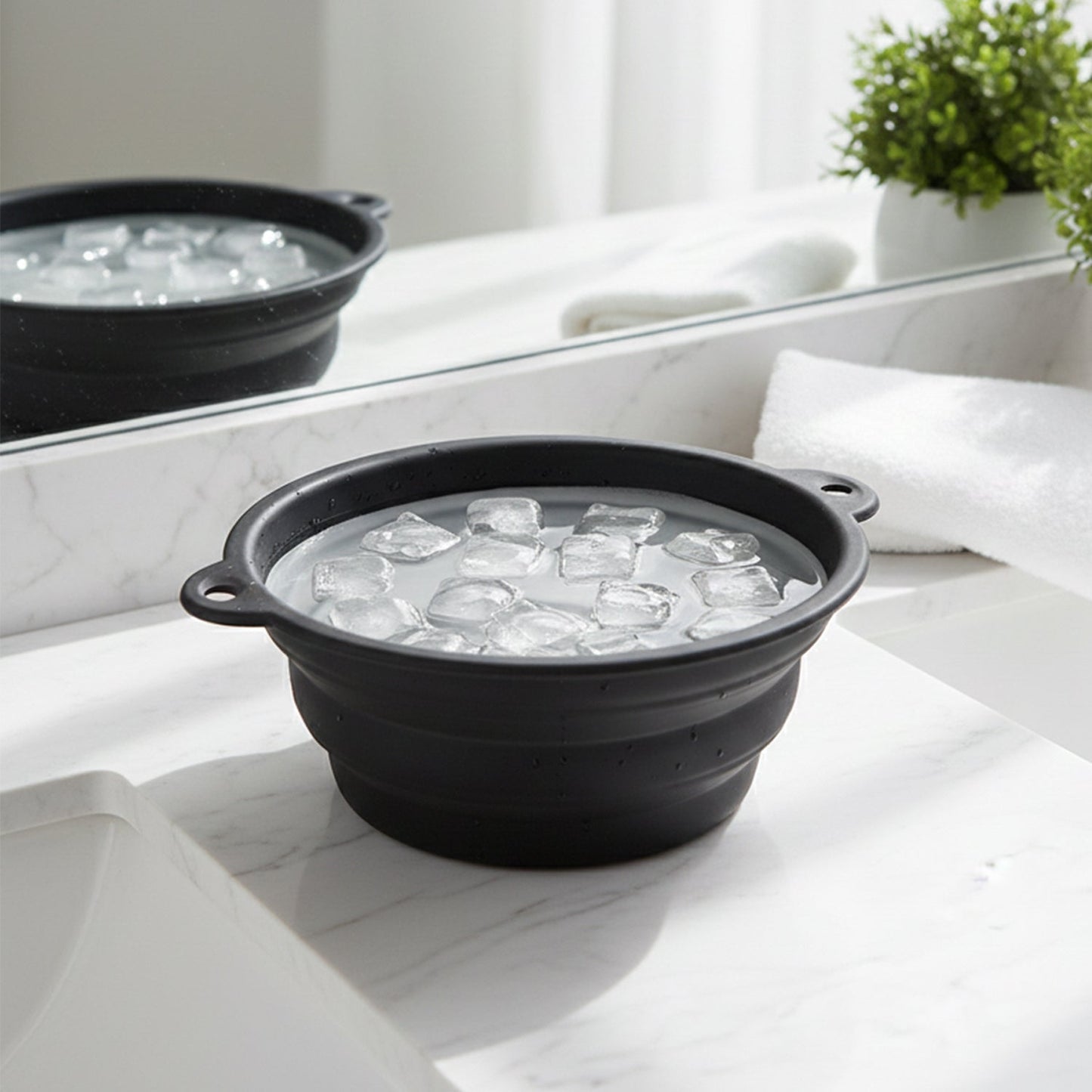 Ice Facial Bowl with Built-In Ice Tray – Foldable Silicone Face Ice Bath Bowl for Skin Soothing & Daily Facial Care (1 Pc)