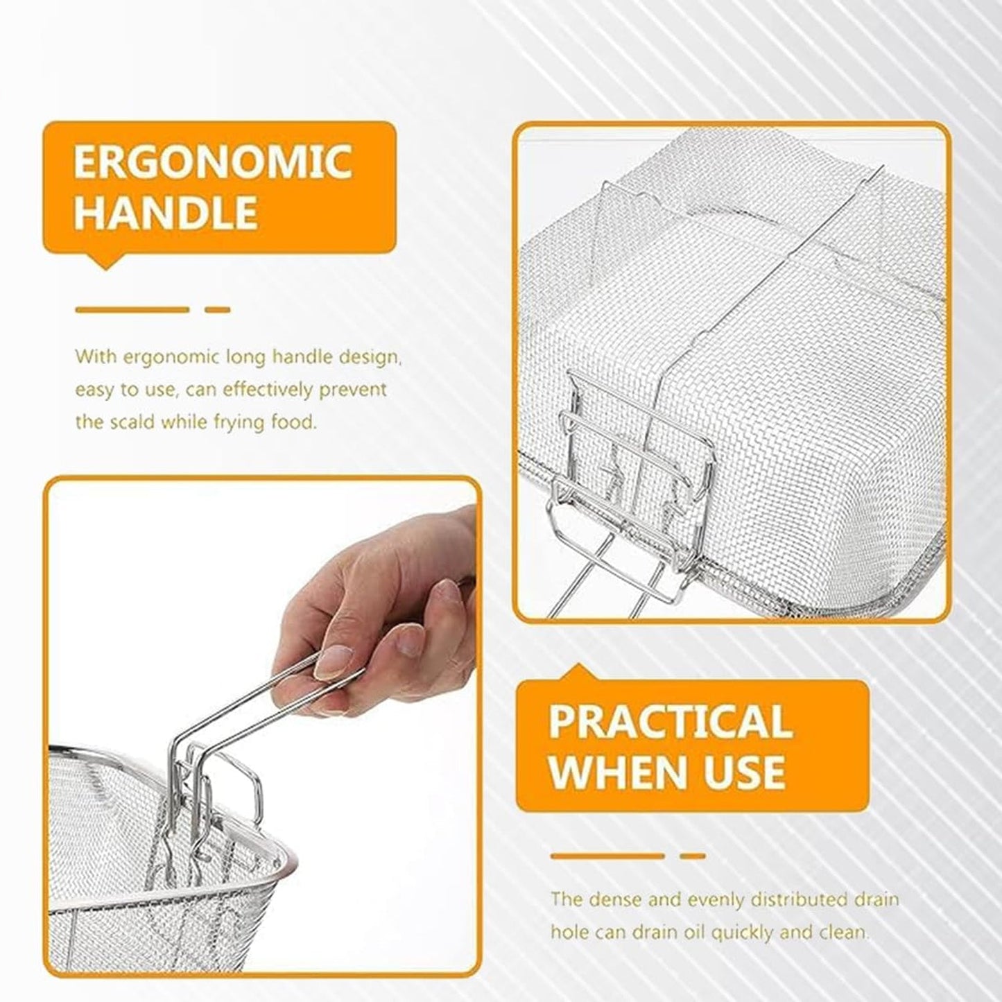 Stainless Steel Deep Frying Basket with Long Handle – Square Mesh Strainer for Safe Oil Draining & Kitchen Use (1 Pc)