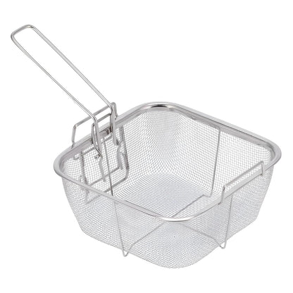 Stainless Steel Deep Frying Basket with Long Handle – Square Mesh Strainer for Safe Oil Draining & Kitchen Use (1 Pc)