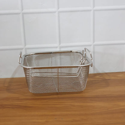 Stainless Steel Deep Frying Basket with Long Handle – Square Mesh Strainer for Safe Oil Draining & Kitchen Use (1 Pc)