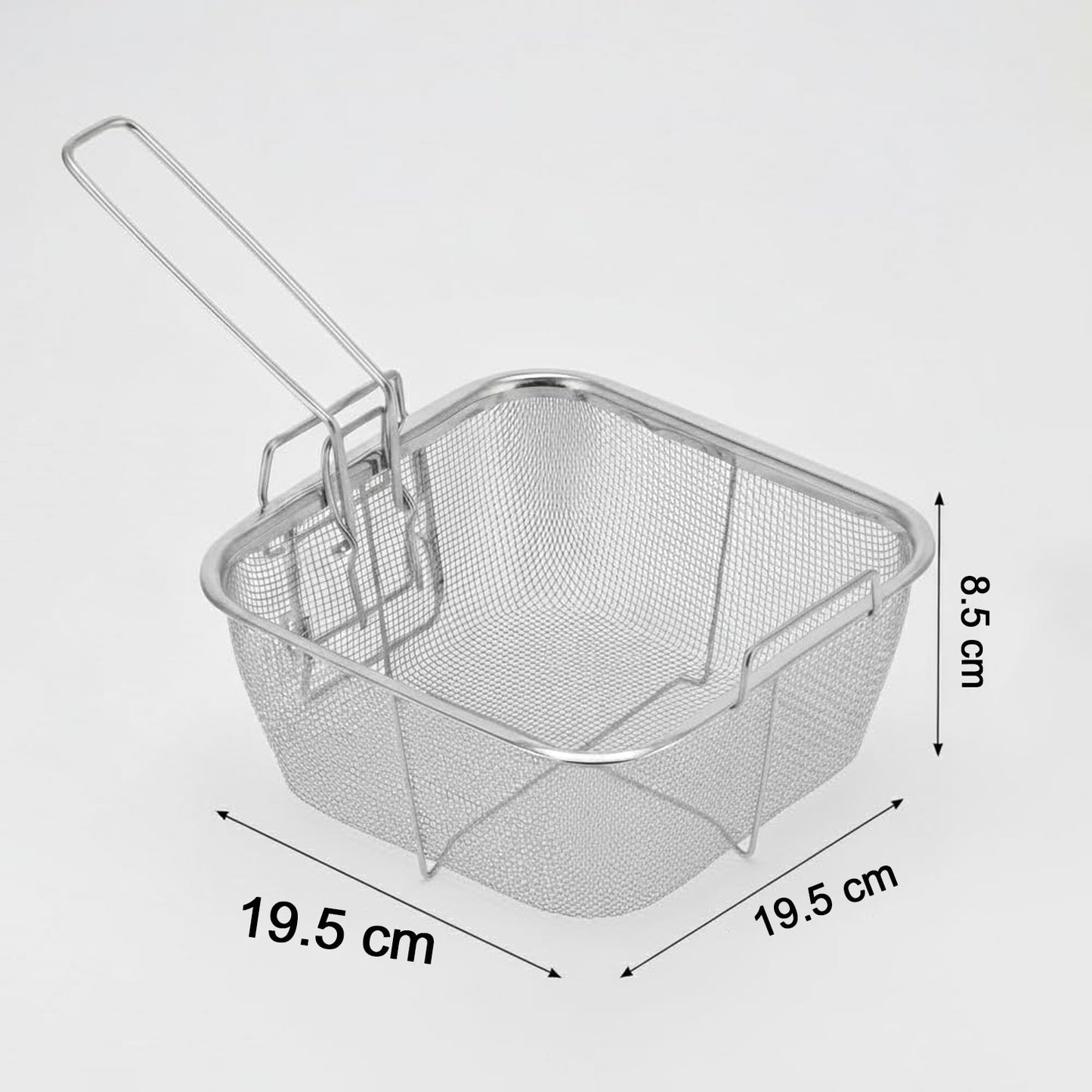 Stainless Steel Deep Frying Basket with Long Handle – Square Mesh Strainer for Safe Oil Draining & Kitchen Use (1 Pc)