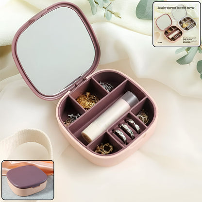Jewellery Storage Box with Built-in Mirror & Multi-Section Organizer – Travel Vanity Box for Women (1 Pc)