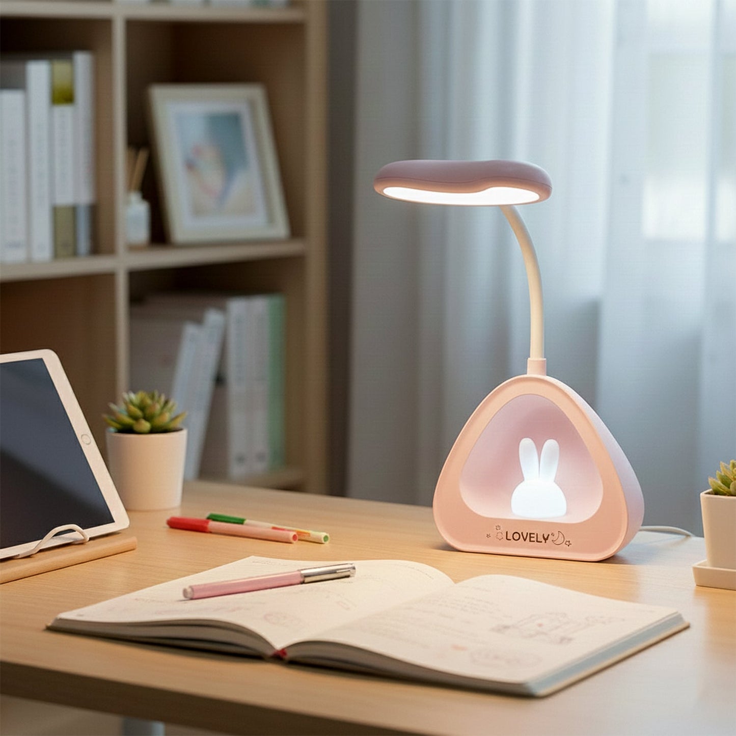 Cute USB LED Desk Table Lamp – Adjustable Neck, Eye-Care Light for Study Table, Office & Kids Room (1 Pc)
