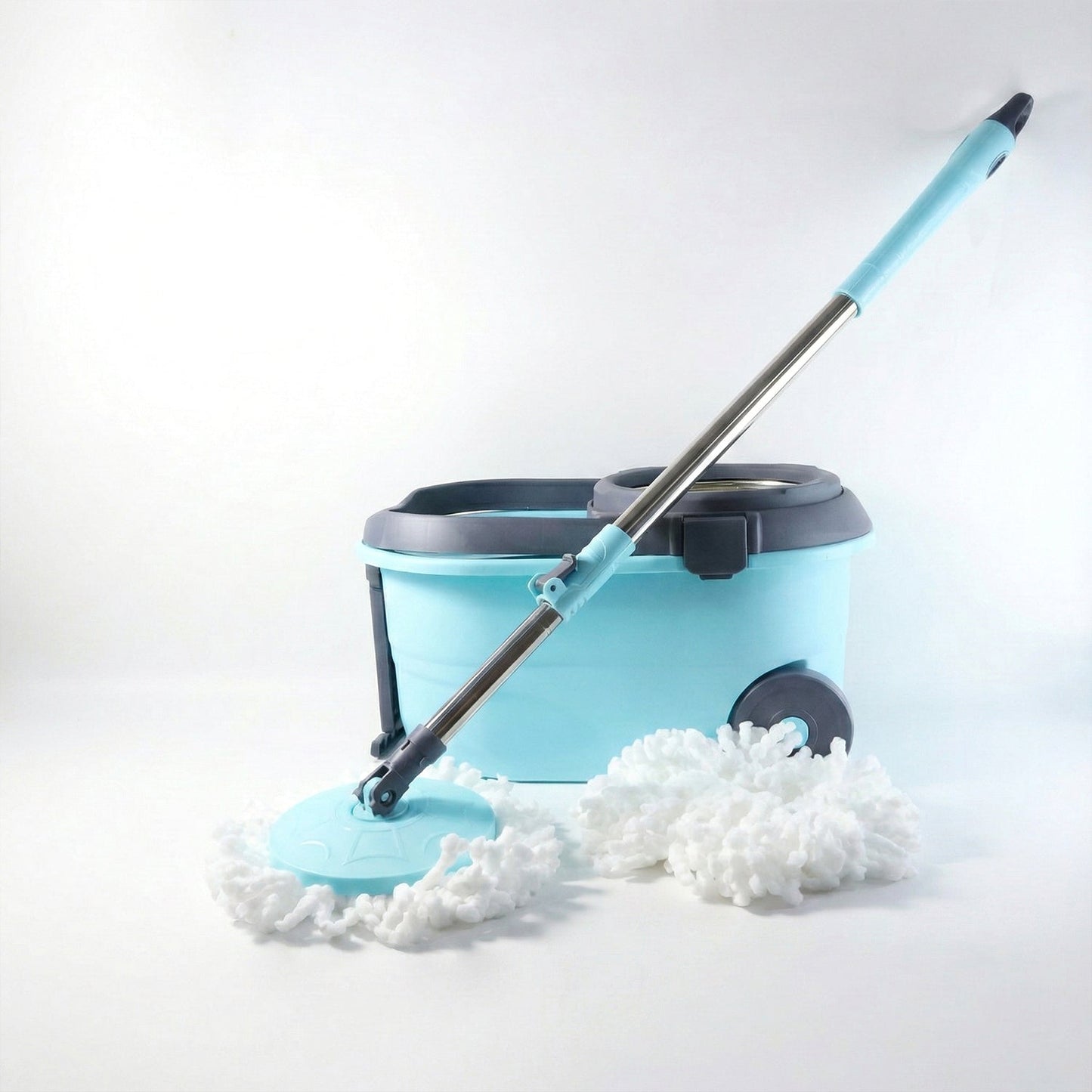 Steel Bucket Spin Mop Set with Microfiber Mop Head & Wheeled Bucket – Heavy-Duty Floor Cleaning System (1 Set)
