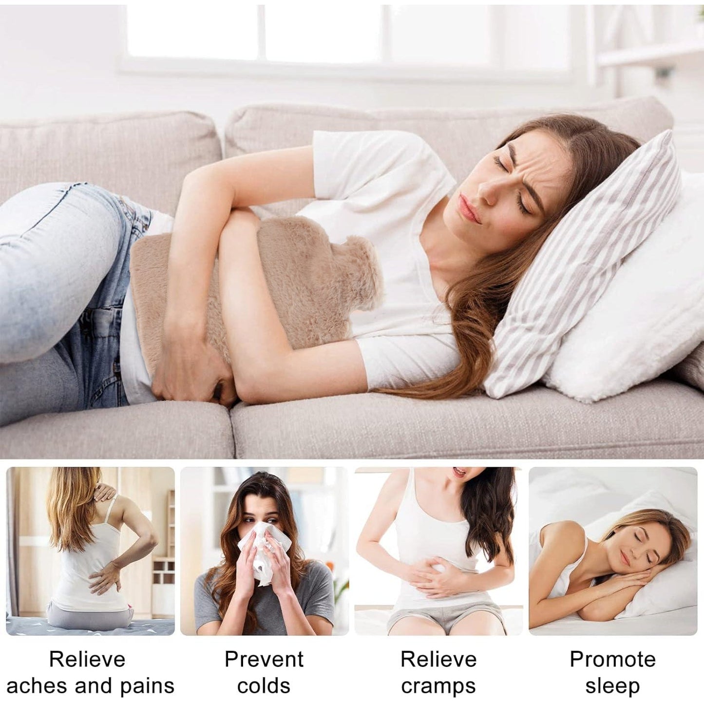 PVC Hot Water Bag with Soft Fur Cover – Reusable Heat Therapy Bottle for Pain Relief & Winter Warmth (1 Pc)