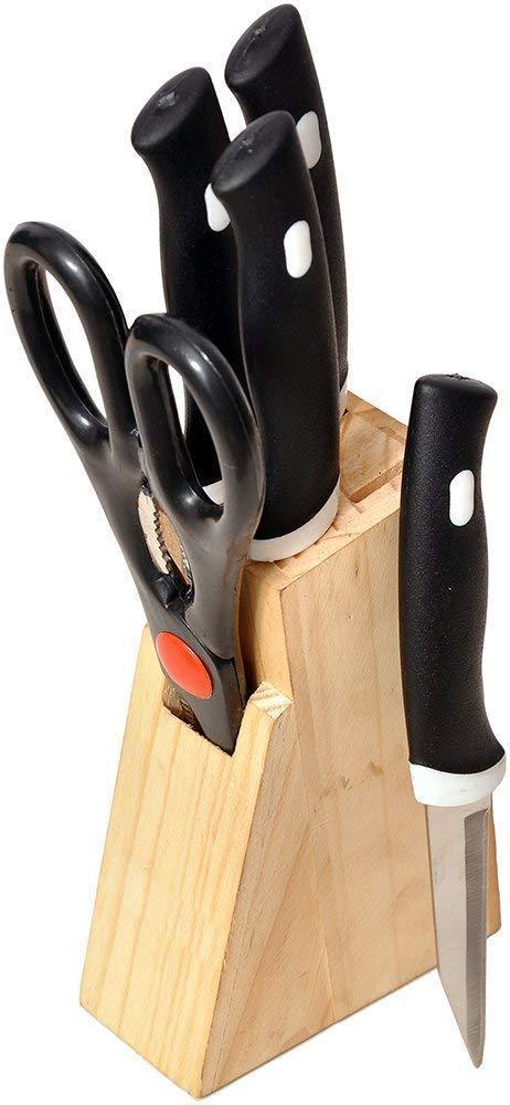 5-Piece Kitchen Knife Set with Wooden Block & Scissors – Professional Chef Knives for Home Kitchen (Black)