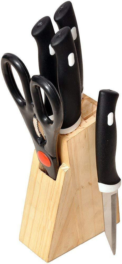 5-Piece Kitchen Knife Set with Wooden Block & Scissors – Professional Chef Knives for Home Kitchen (Black)