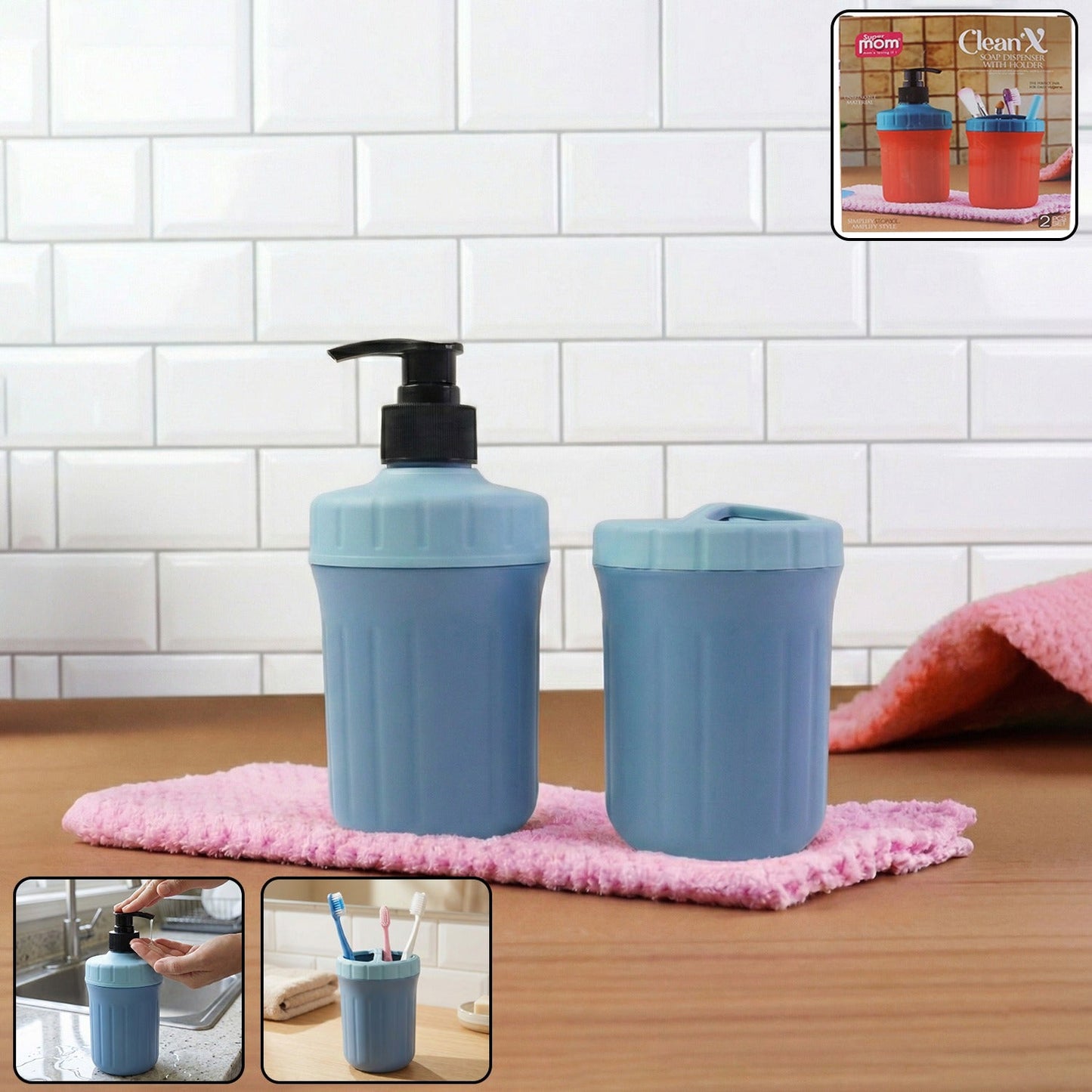 2-in-1 Soap Dispenser with Utility Storage Holder – Kitchen & Bathroom Countertop Organizer Set (1 Set)