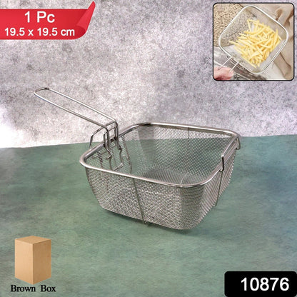 Stainless Steel Deep Frying Basket with Long Handle – Square Mesh Strainer for Safe Oil Draining & Kitchen Use (1 Pc)