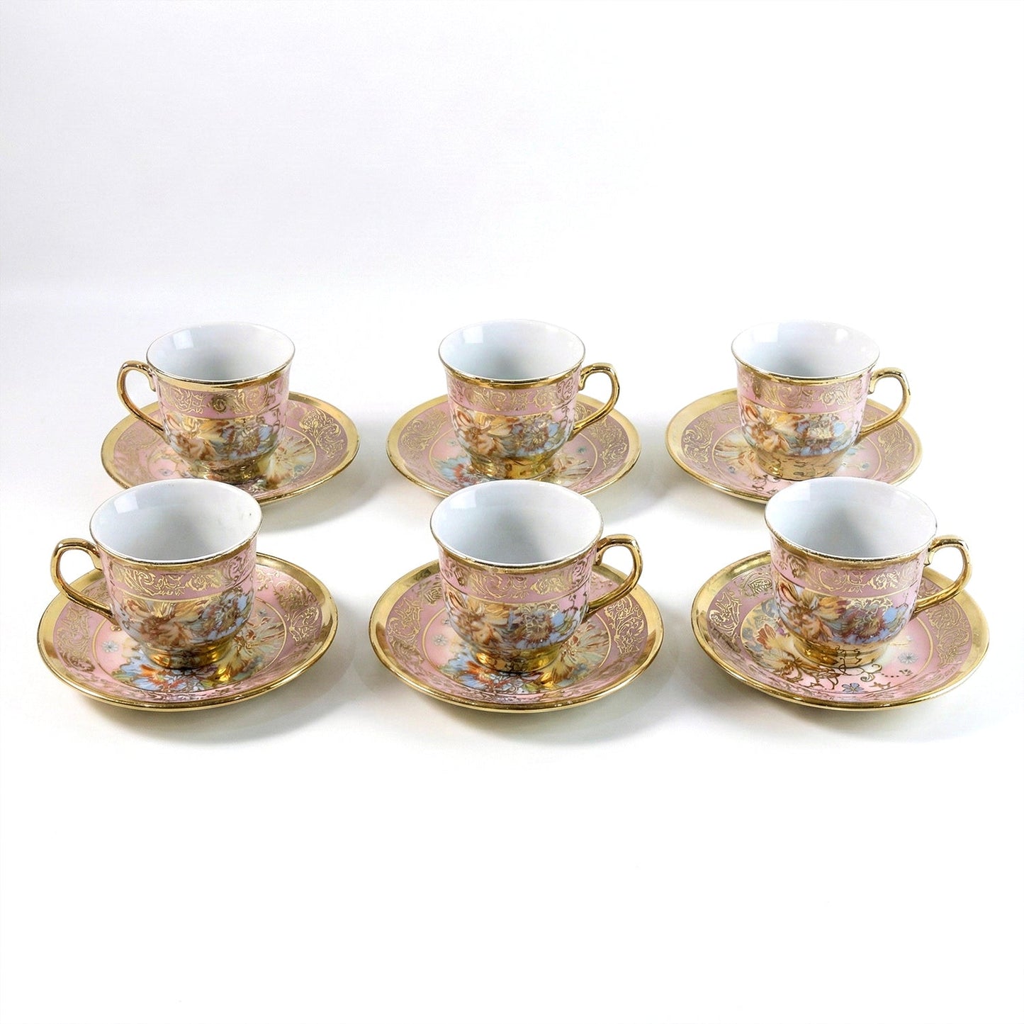 Premium Floral Porcelain Tea Cup & Saucer Set with Gold Detailing – Classic Designer Cups for Tea & Coffee (12 Pc Set)