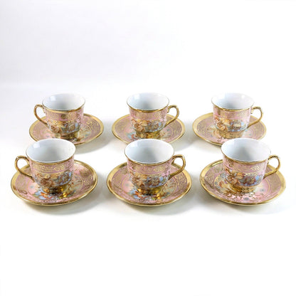 Premium Floral Porcelain Tea Cup & Saucer Set with Gold Detailing – Classic Designer Cups for Tea & Coffee (12 Pc Set)
