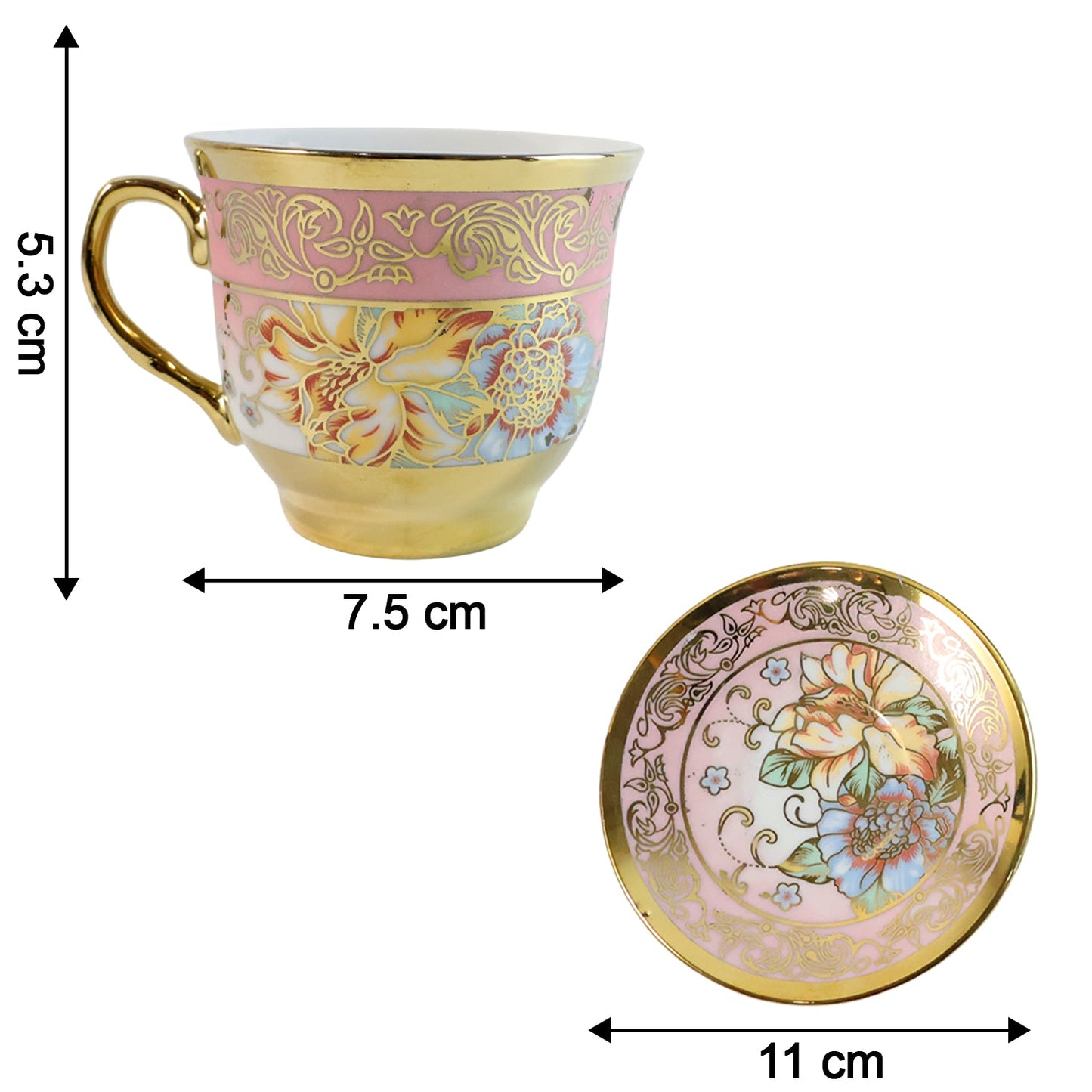 Premium Floral Porcelain Tea Cup & Saucer Set with Gold Detailing – Classic Designer Cups for Tea & Coffee (12 Pc Set)